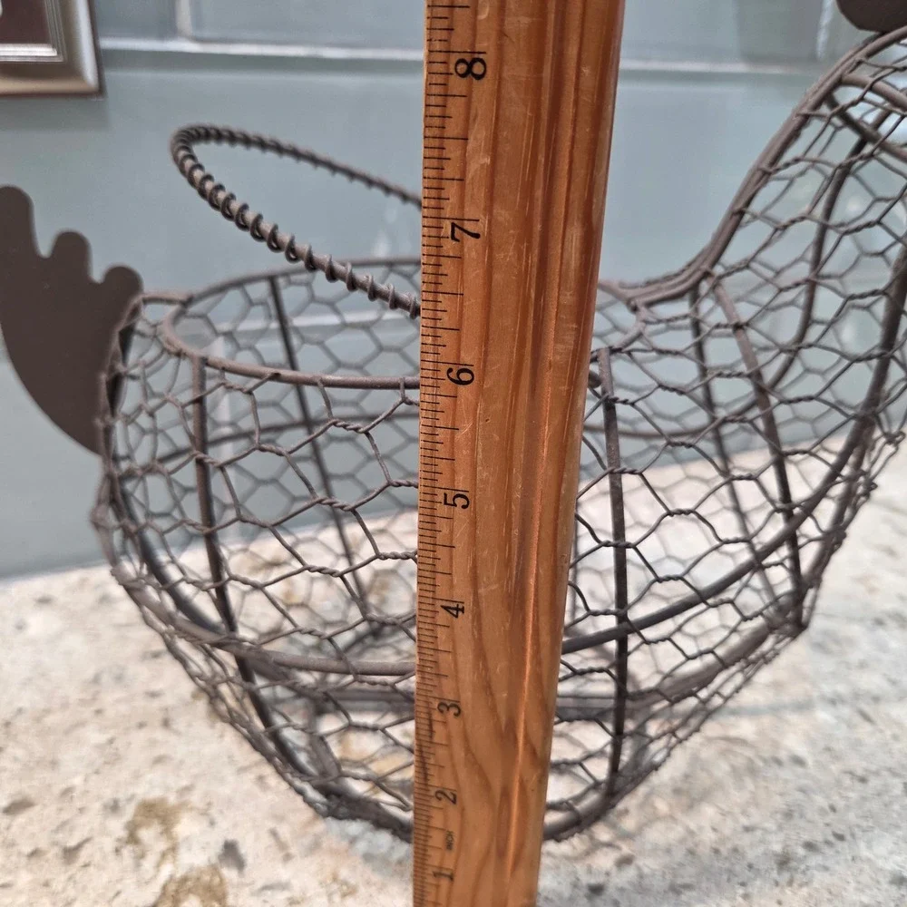 Rustic Brown Wire Chicken Egg Basket Farmhouse Kitchen Decor Hen Shape